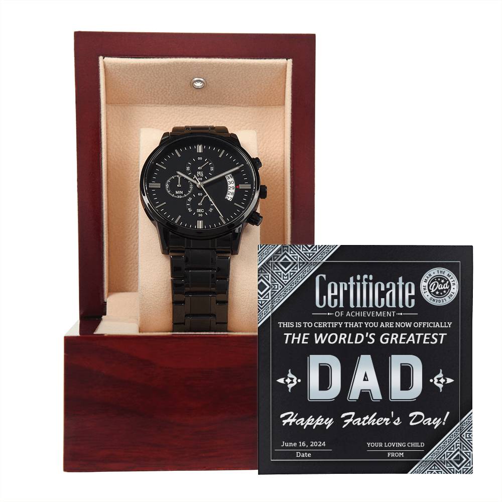 Dad - Certificate Of Achievement - Metal Chronograph Watch