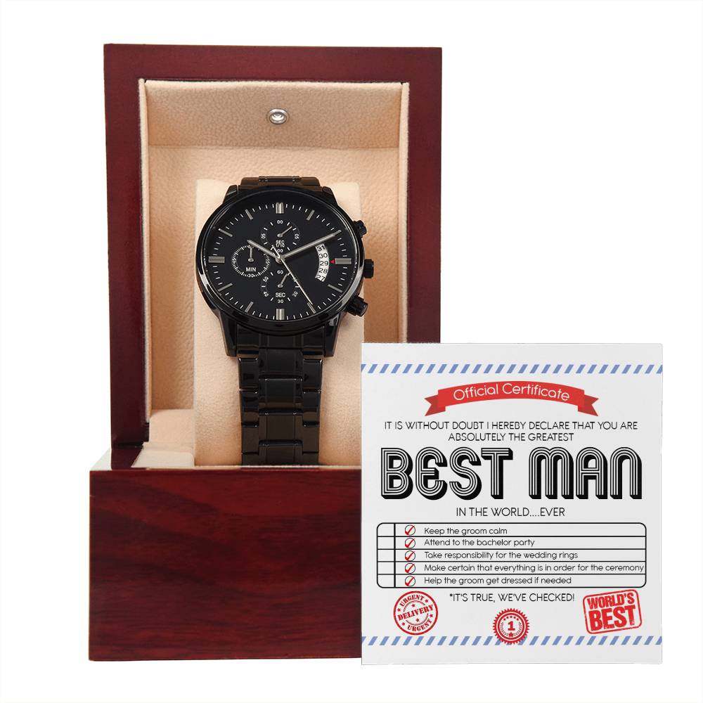 Best Man - Official Certificate - Metal Chronograph Watch