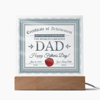 Dad - Certificate Of Achievement - Acrylic