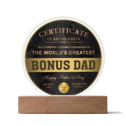 Bonus Dad - Certificate Of Recognition Circle Acrylic