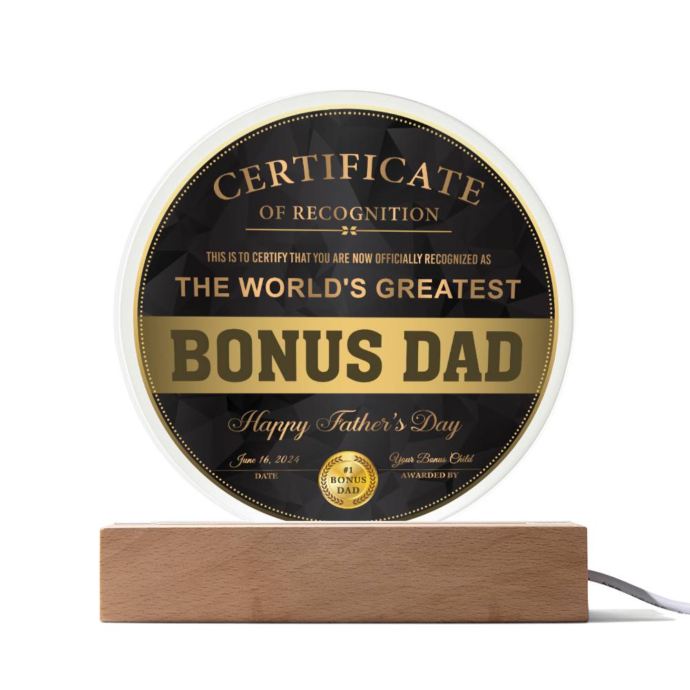 Bonus Dad - Certificate Of Recognition Circle Acrylic