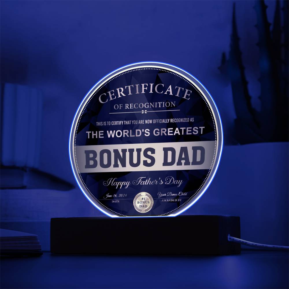 Bonus Dad - Certificate Of Recognition Circle Acrylic