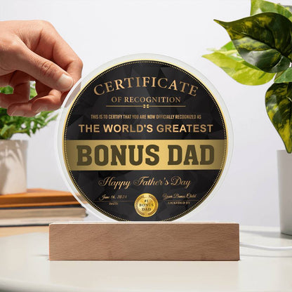 Bonus Dad - Certificate Of Recognition Circle Acrylic