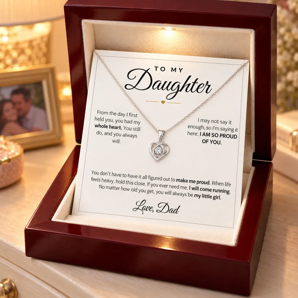 Daughter necklace gift box on a dresser