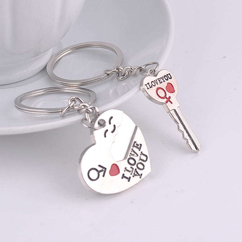 Silver 'Key to My Heart' Couple Keychain Set