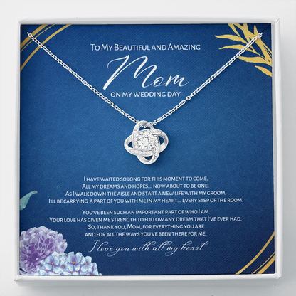 About To Be One - Mother Of The Bride Gift From Daughter - Love Knot Necklace - Navy