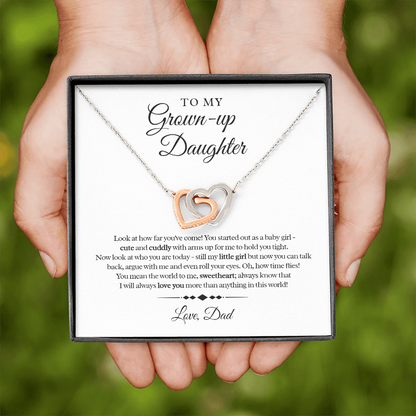 My Grown-Up Daughter - Love Dad - Cute and Cuddly - Interlocked Heart Necklace