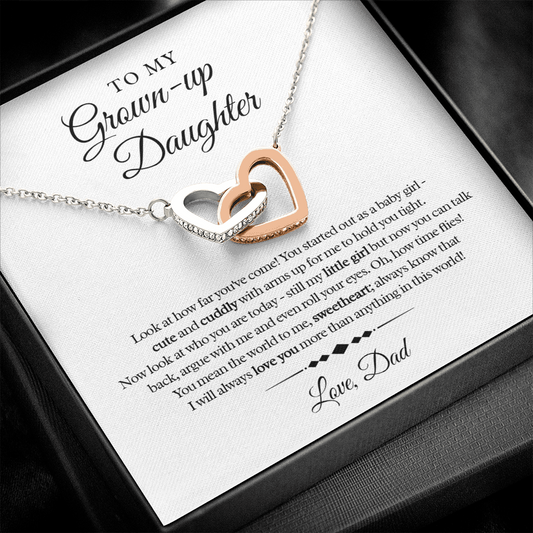 My Grown-Up Daughter - Love Dad - Cute and Cuddly - Interlocked Heart Necklace