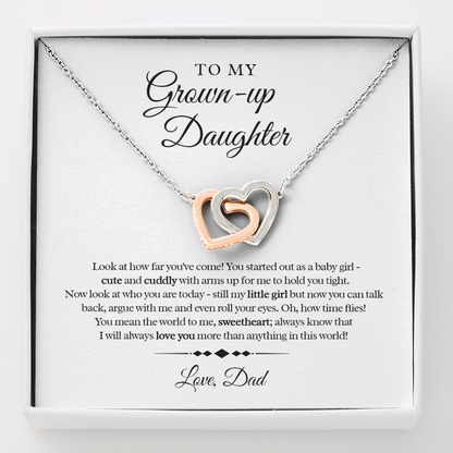 My Grown-Up Daughter - Love Dad - Cute and Cuddly - Interlocked Heart Necklace