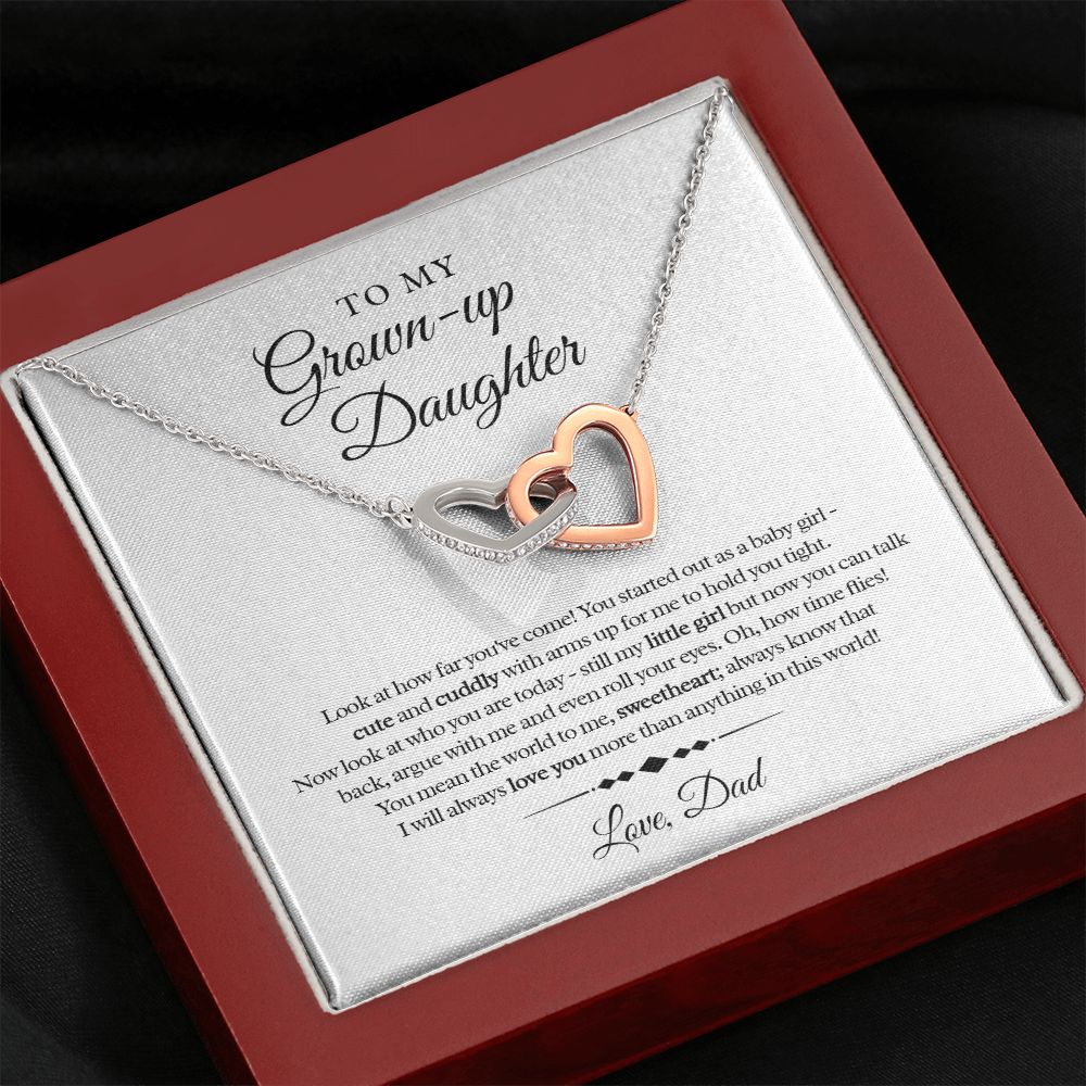 My Grown-Up Daughter - Love Dad - Cute and Cuddly - Interlocked Heart Necklace