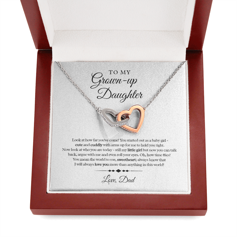 My Grown-Up Daughter - Love Dad - Cute and Cuddly - Interlocked Heart Necklace