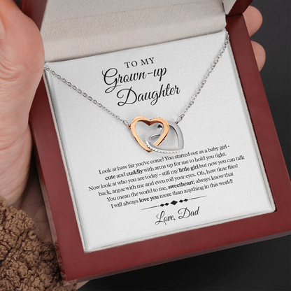 My Grown-Up Daughter - Love Dad - Cute and Cuddly - Interlocked Heart Necklace