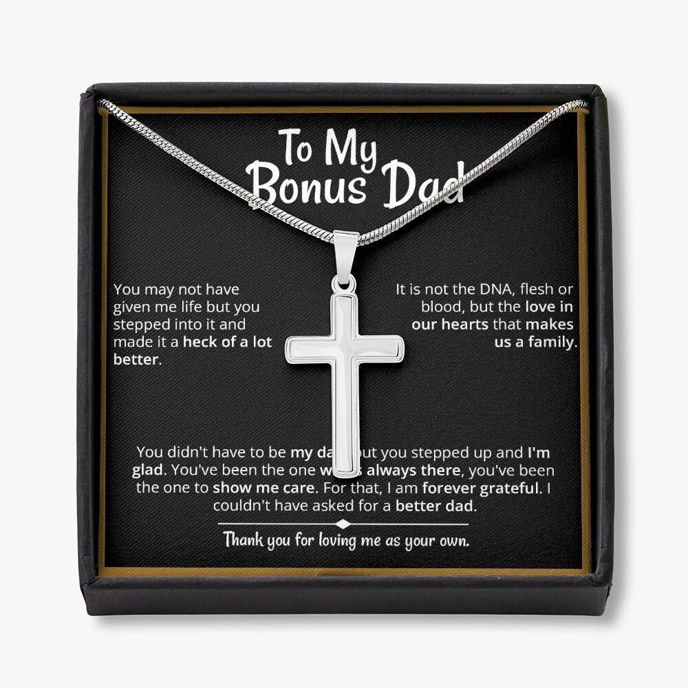 Heart warming "Bonus Dad" Cross Necklace