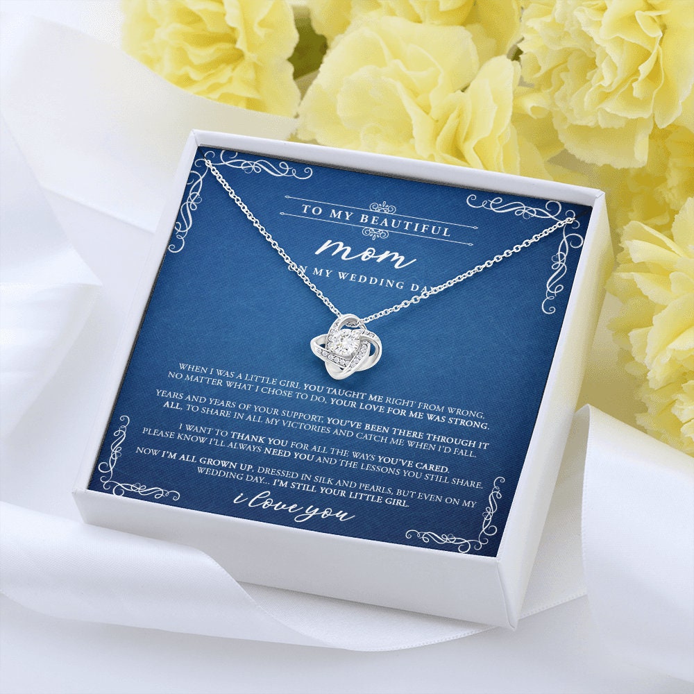 Your Little Girl - Mother Of The Bride Gift From Daughter - Love Knot Necklace - Navy