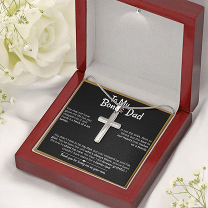 Heart warming "Bonus Dad" Cross Necklace