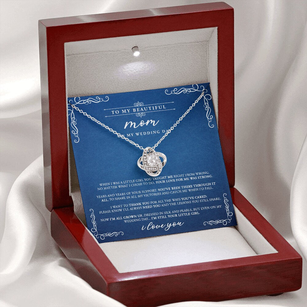 Your Little Girl - Mother Of The Bride Gift From Daughter - Love Knot Necklace - Navy