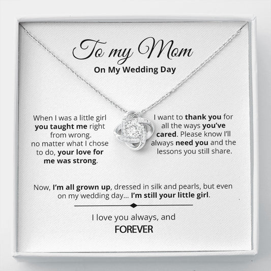 Your Little Girl - Mother Of The Bride Gift From Daughter - Love Knot Necklace - White